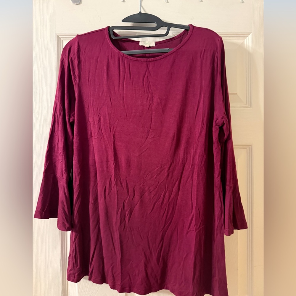 Wine Red Women's Blouse with 3/4 flare sleeve
